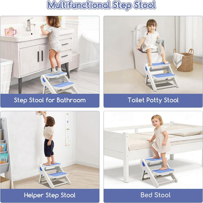 MoreFeel Foldable Toddler Step Stool for Bathroom Sink - 2-Step Kids Stool for Potty Training, Kitchen Counter & Bedroom, Sturdy Non-Slip Child Safety Stool Helper