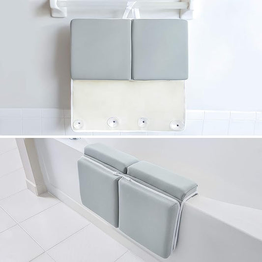 Bath Kneeler and Elbow Rest Pad, 1.75 inch Extra Thick Baby Bath Kneeling Pad and Elbow Pad for Bathtub. Bath Tub Elbow Pad with Infant Toy and Baby Accessories Organizer, Grey