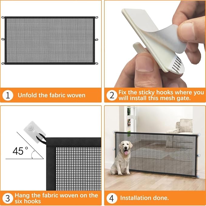 Dog Gate Indoor Pet Gates for Stairs: Dogs Screen Mesh Gate for The House Magic Gate for Kitchen Doorways Hallway Stairways Porch Yard 30 inch Tall, 55 inch Wide Fits 48''–52'' Openings