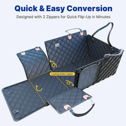 Convertible Back Seat Extender for Dogs, Foldable 400lb Hard Bottom Dog Car Seat Cover for Back Seat, Waterproof Dog Hammock Bed Backseat Cover for Dogs in Car SUV Truck Pet Seat Cover Black XL