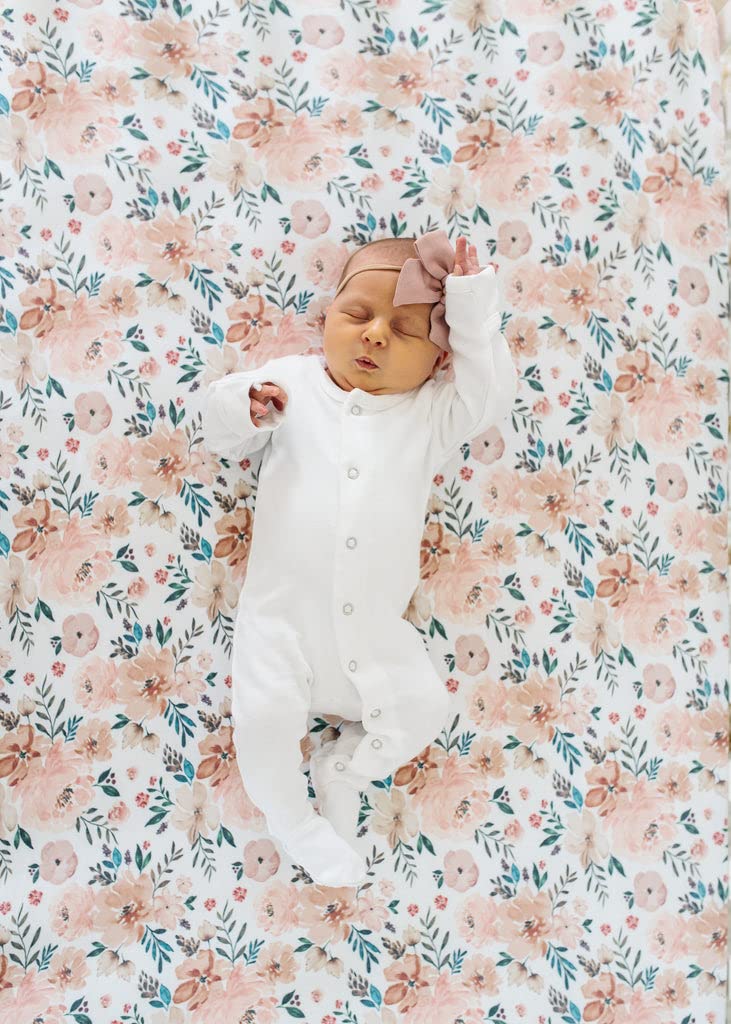 TotAha Premium Stretchy Bassinet Sheets for Baby Girl, Silky Comfort Cradle Sheets Fitted 18 x 36 for Oval, Rectangular, Hourglass Mattress, Hypoallergenic, Buttery Soft 2-Pack (Floral & Pale Pink)