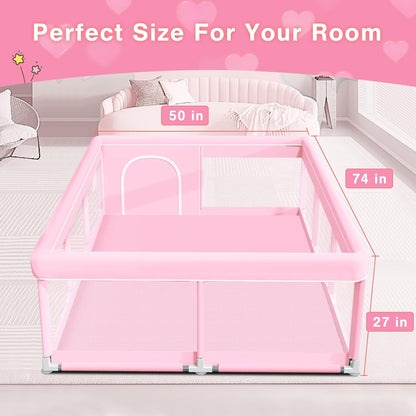 Pink Baby Playpen 50x50 Inches Playpen for Little Princess Play Yards Indoor & Outdoor Sturdy Safety Baby Girls Play Pen with Soft Breathable Mesh Toddlers Activity Center with Anti-Slip Base