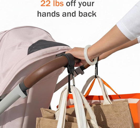 Stroller Hooks with Silicone Bottle Holders - 2 Pack Heavy Duty Aluminum Carabiner Clips & 2 Universal Silicone Grips for Water Bottles - Universal Organizer for Diaper Bags, Wheelchairs, Carts