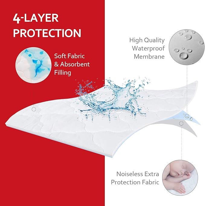 Pack and Play Mattress Pad Sheets Cover Waterproof, Soft Quilted Fit Graco Pamo Babe Pack and Play Mattress Protector 27" X 39", Baby Portable Mini Cribs and Foldable Mattresses Pad