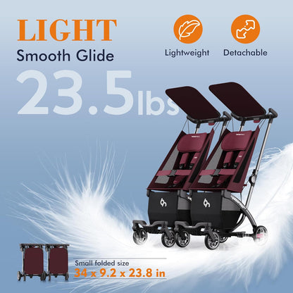 Beberoad Love R1 Auto-Folding Ultra Lightweight Double Stroller Twin Strollers, Side by Side Stroller for Babies and Toddlers Aged 6-36 Months, Only 23.5 lbs, Can Turn into Two Single Strollers, Black