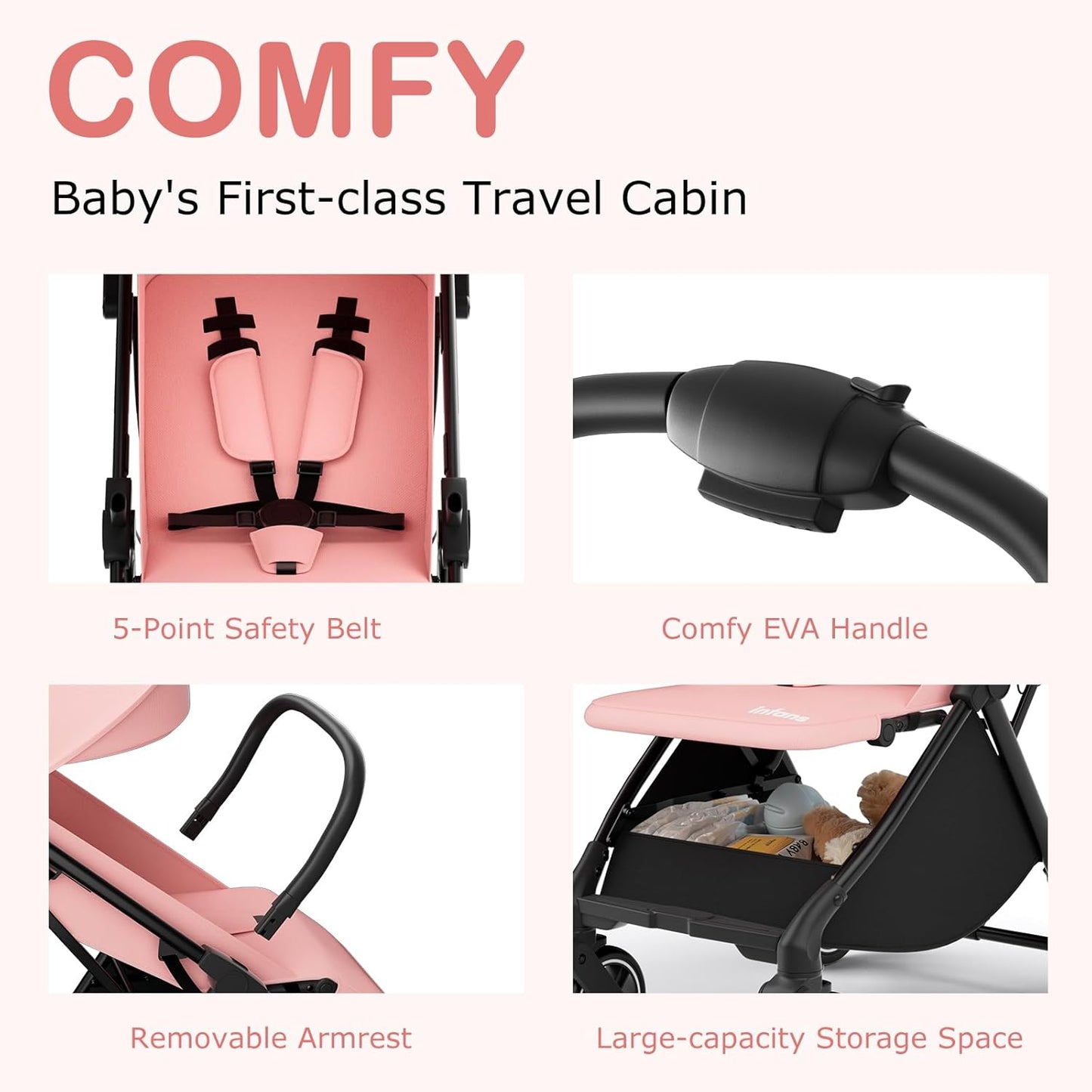 INFANS Ultra-Compact Fold Airplane Ready Travel Stroller, One-Hand Gravity Fold Near Flat Recline Seat, Foldable Toddler Stroller for Infant 6-36 Month