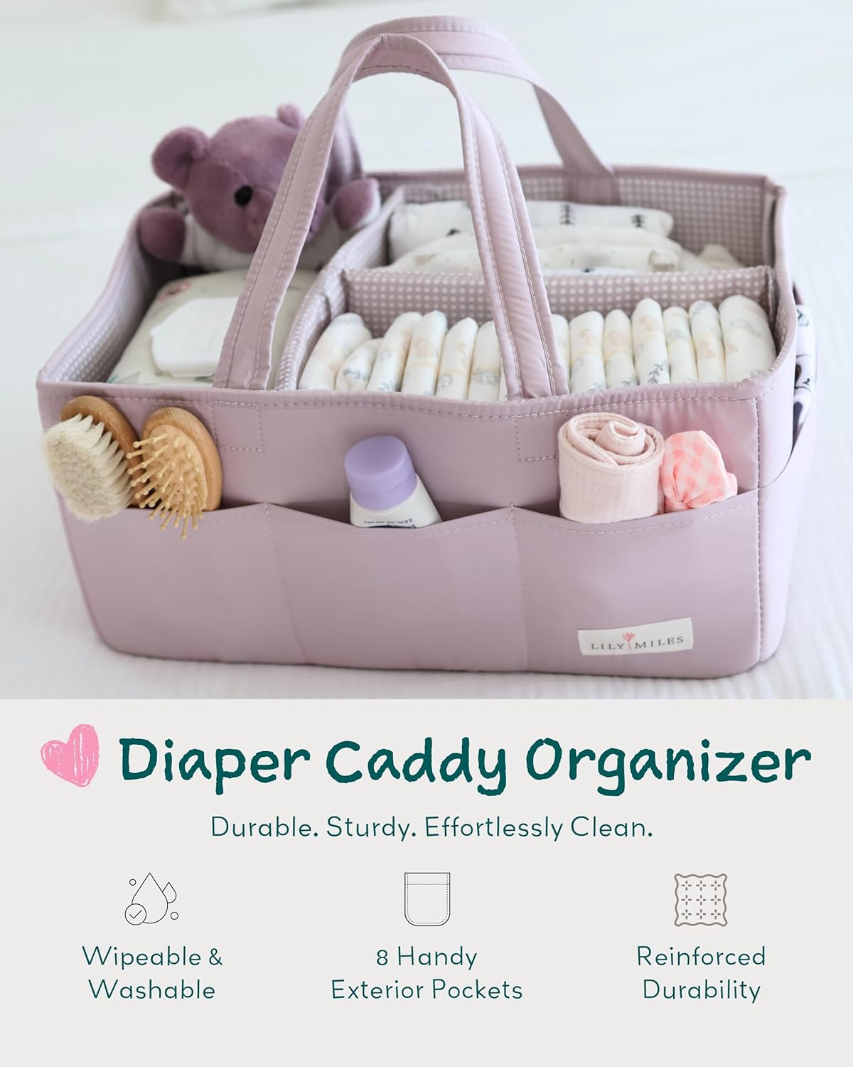 Lily Miles Baby Diaper Caddy Organizer - Large Tote Bag for Newborn essentials Boy or Girl - Baby Shower Basket - Nursery Must Haves - Registry Favorites - Newborn Caddie Car Organizer