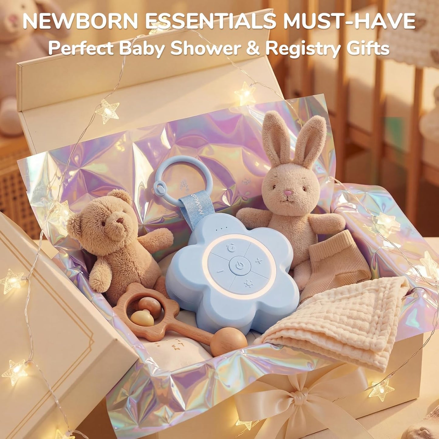 Mewaii Portable White Noise Sound Machine Baby | 25 Soothing Sounds | Rechargeable Travel Sound Machine for Kids with Night Light | Newborn Essentials Shower Gift | Nursery, Home, Sleep Aid (Blue)