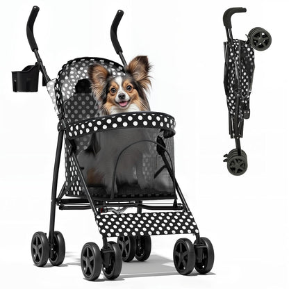 Magshion Compact Pet Stroller for Small-Medium Dogs/Cats up to 22lbs, 4-Wheel Lightweight Umbrella Shaped Portable Puppy Travel Jogger with Breathable Mesh, Cup Holder & Rear Storage, Black