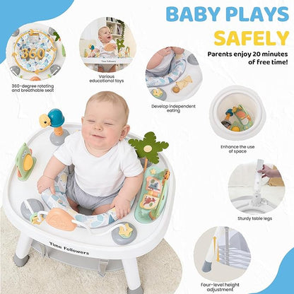 Time Followers® 6-in-1 Baby Activity Center | 4 Stage Montessori-Inspired Toys | Grow Stationary Standing Toddler Table | Jumpers & Bouncers | Must Have for Boy & Girl 6, 12, 24+ Month Old (White)