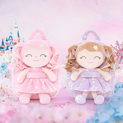 Gloveleya Toddler Backpack Baby Girl Gifts Curly Hair Plush Figures Dress Backpack Kids Backpack Curly Hair Spring Girl - Pink Head Pink Star 9inches