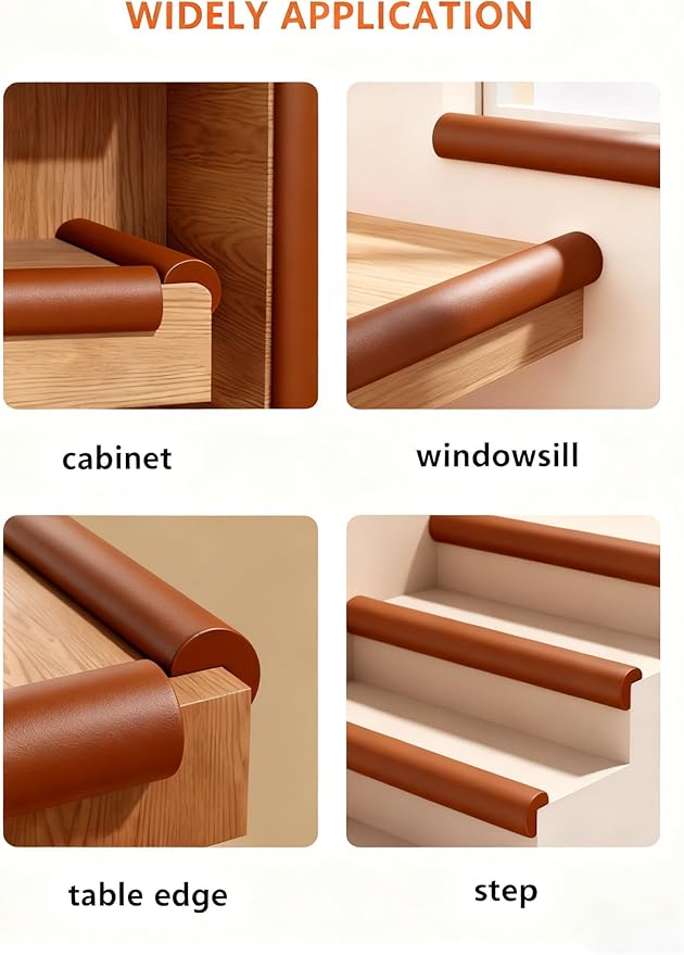 Baby Proof Edge Corner Protector, 6.56FT 0.47''Th L-Shape Furniture Corner & Edge Safety Bumpers with 6 Corners, Pre-Taped, Soft NBR Rubber Foam Desk Edge Cushion Wall Corner Protector (Brown)