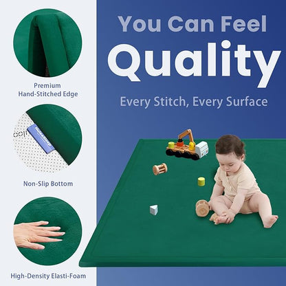 Ultra Soft Baby Play Mat for Floor,1.3" Thick Elasti-Foam 50x50 Playpen Mat for Toddlers Infant kids,Non-Slip Backing Safe for Crawling&Tummy Time,Tatami Style (Dark Green)