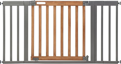Summer Infant West End Extra Wide Safety Pet and Baby Gate, 36"-60" Wide, 30" Tall, Pressure or Hardware Mounted, Install Wall to Wall in Doorway, Auto Close Walk-Thru Door - Oak Wood and Metal