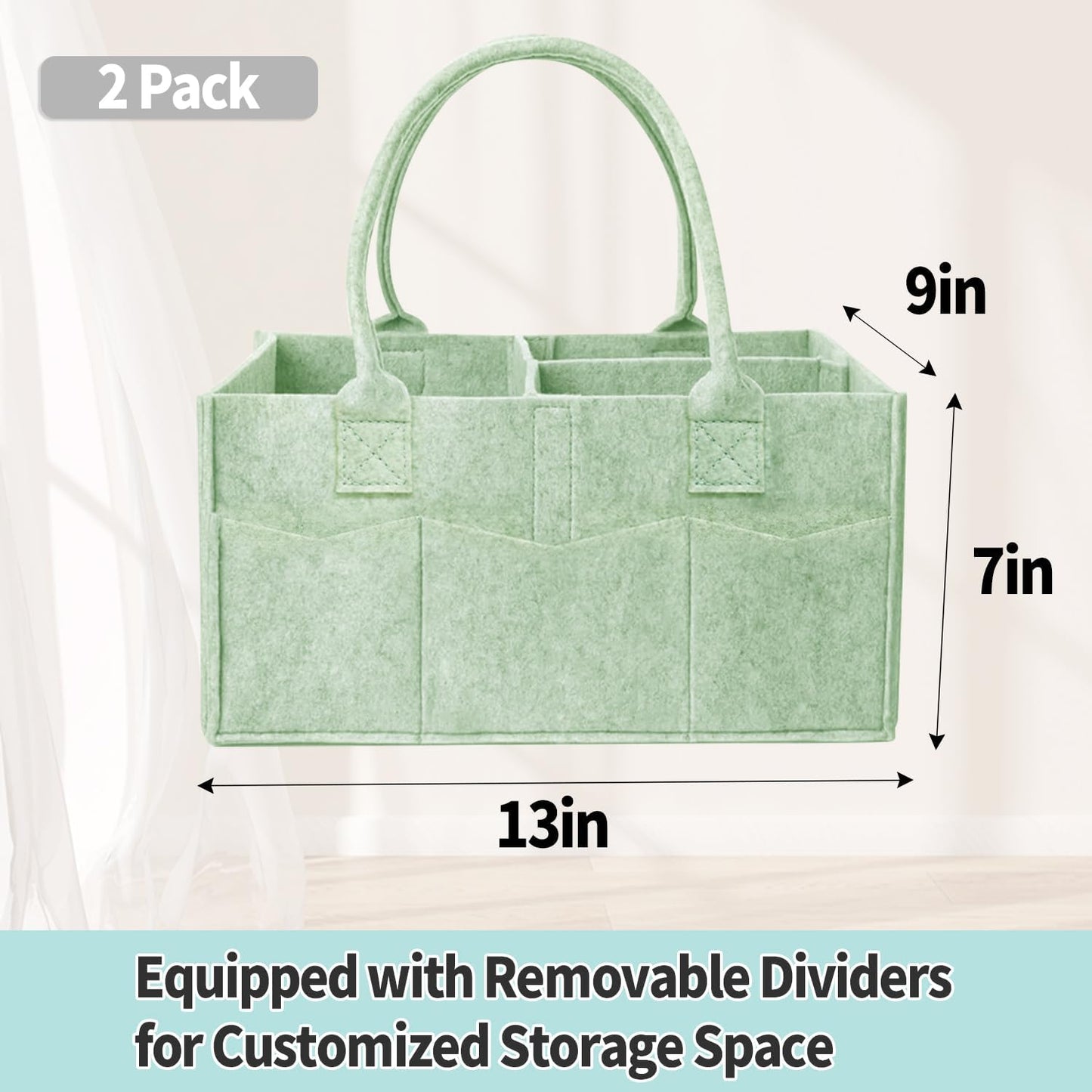 2 Pack Diaper Caddy Organizer, Portable Baby Caddy Organizer with Handle, Collapsible Nursery Storage Bin and Gift Baskets for Girls and Boys - Newborn Essentials, Baby Shower Gifts (Green)