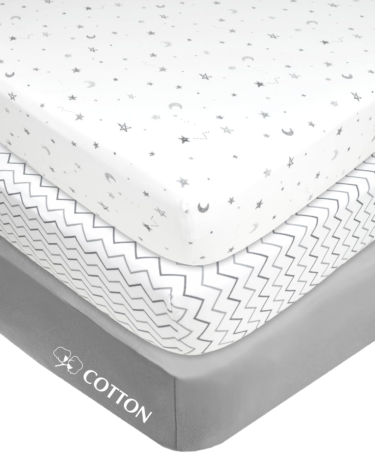American Baby Company 3 Pack 100% Natural Cotton Fitted Pack and Play Sheets 39" x 27" - Soft & Breathable Pack N Play Sheets for Playard & Mini Crib Mattress, Yellow Star/Yellow/White, for Boy & Girl