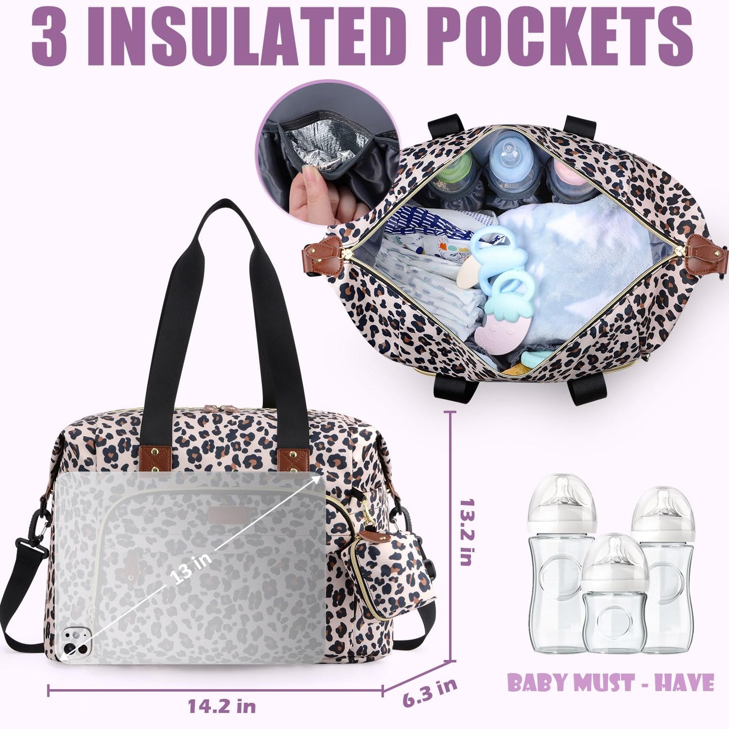 Tuwubi Diaper Bag Tote,Baby Diaper Bag with Pacifier Case Large Travel Diaper Tote Caddy for Mom and Dad Multifunction Large Baby Bag - M-Pink
