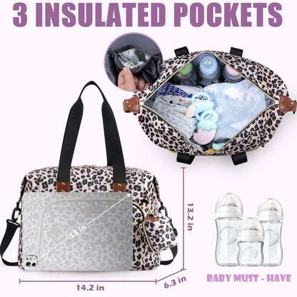 Tuwubi Diaper Bag Tote,Baby Diaper Bag with Pacifier Case Large Travel Diaper Tote Caddy for Mom and Dad Multifunction Large Baby Bag - M-Pink