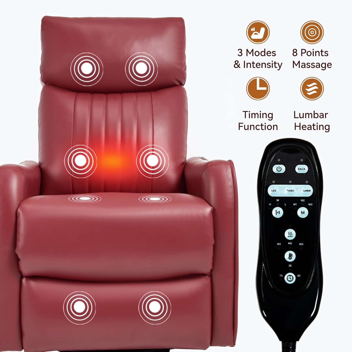 Swivel Rocker Recliner Chair for Adults, Nursery Rocking Chair with Heat and Massage, Glider Reclining Chair for Small Space Living Room Bedroom, Faux Leather Black
