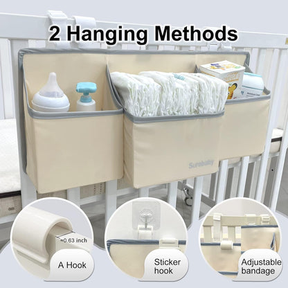 Hanging Baby Diaper Caddy, 3-in-1 Diaper Caddy Organizer Holder For Baby Crib, Nursery Organization Diaper Stacker Storage For Crib, Changing Table-Grey