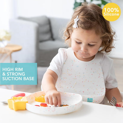 Bumkins Toddler and Baby Suction Plate, Divided Grip Dish for Babies and Kids, Baby Led Weaning, Feeding Supplies, Sticks to Tables and Highchairs, Platinum Silicone, for Chidren 6 Months, Gray