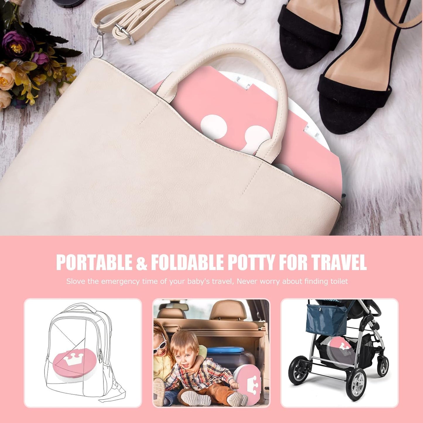 Portable Potty for Toddler Travel Foldable Potty Seat for Toddler Training Toilet for Kids Boys Girls Car On The Go Potty Travel Toilet Chair for Camping Park Indoor/Outdoor