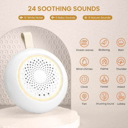 Portable White Noise Sounds Machine with Nightstand Mode, 24 Soothing Sounds, Support Crying Sounds Detection and Timer, Rechargeable Sleep Machine for Helping Comfort Baby Sleep