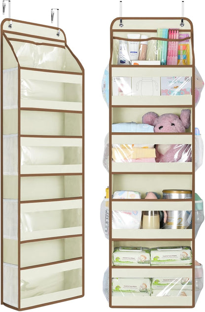 Yecaye 5 Tier 1Pc Over the Door Organizer, Stuffed Animal Storage with Clear PVC Windows, Door Organizer Hanging for Bedroom Nursery Closet Dorm Room Laundry Pantry Bathroom, Grey