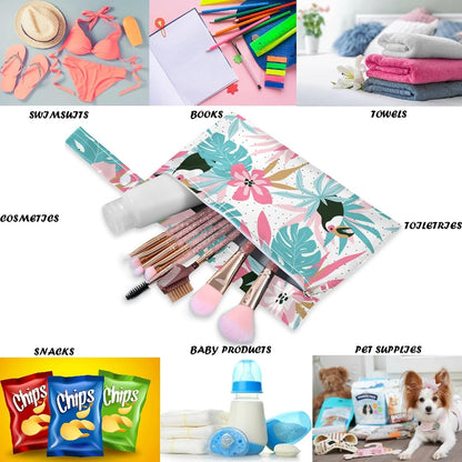 visesunny Contour Lines White Abstract Flower Pink Pattern 2Pcs Wet Bag with Zippered Pockets Washable Reusable Roomy for Travel,Beach,Pool,Daycare,Stroller,Diapers,Dirty Gym Clothes, Wet Swimsuits, T