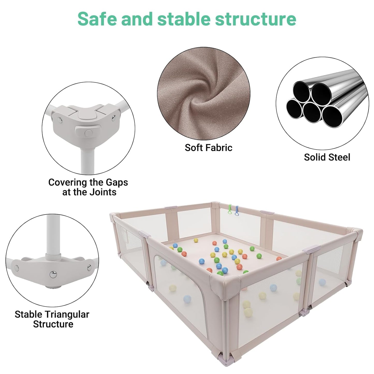 Foldable Playpen for Babies and Toddlers, 51" Portable Play Pen with Mat and Ocean Balls, Play Yard with with Visible Mesh for Inddor and Outdoor, No Assembly Required, Dark Gray
