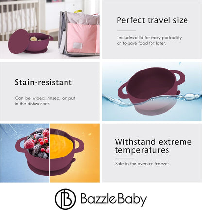Bazzle Baby Silicone Suction Bowls with Suction Lid and Spoon | 3-piece set | BPA Free Silicone | Perfect for 4-36 Months.