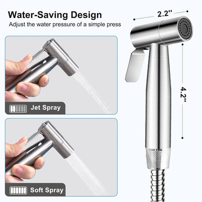 Handheld Bidet Sprayer for Toilet, Premium Stainless Steel Bathroom Bidet Attachment, Adjustable Water Pressure Control for Feminine Wash,Cloth Diaper for Baby Wash, Support Wall or Toilet Mount