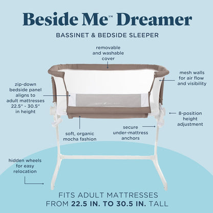 Baby Delight Beside Me Dreamer Bassinet | Bedside Sleeper | 6-Position Height Adjustment | Charcoal Tweed