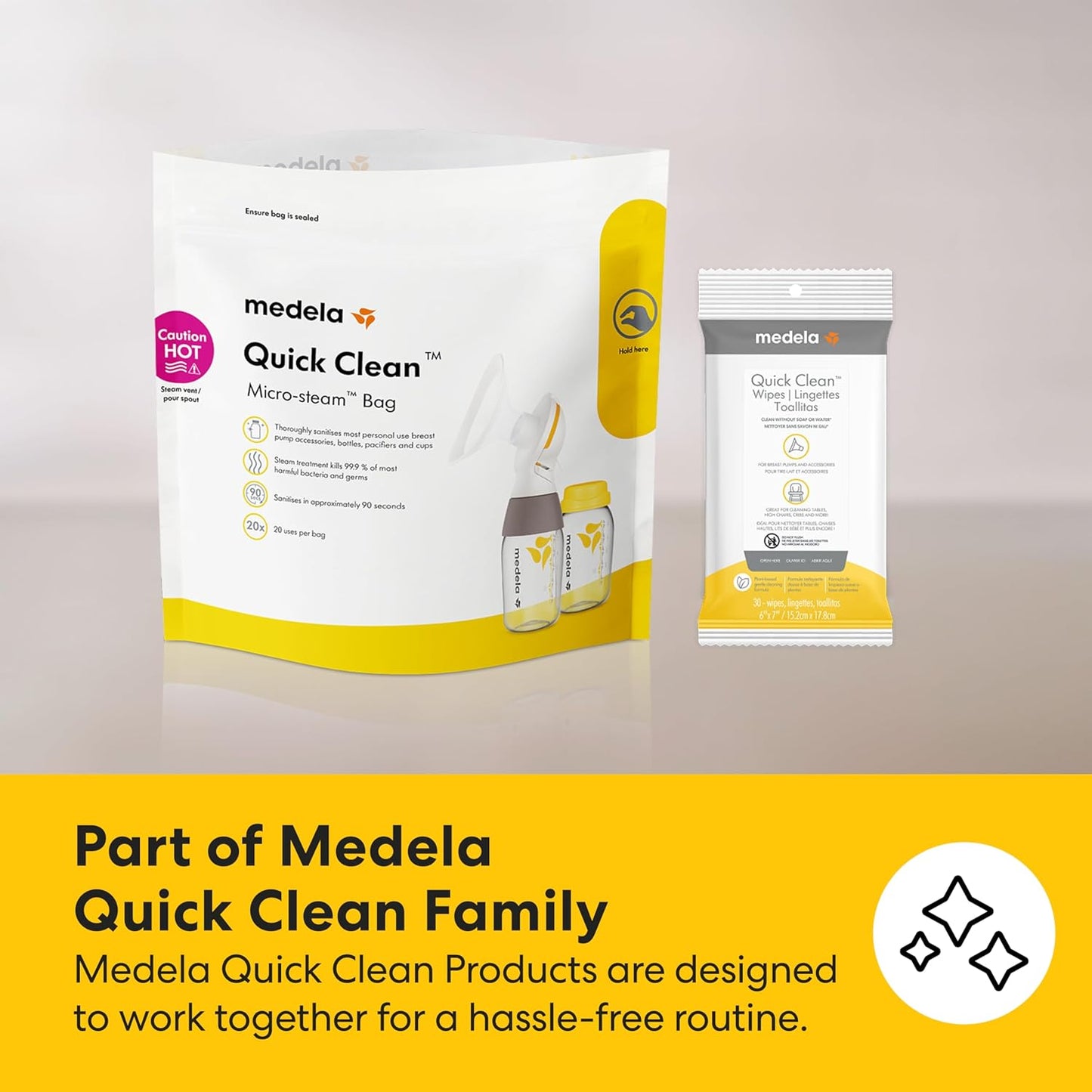 Medela Quick Clean Microwave Sterilizer Bags for Bottles and Breast Pump Parts, Reusable Up to 20 Times Per Bag, Food-Grade Material, Made Without BPA, Pack of 12