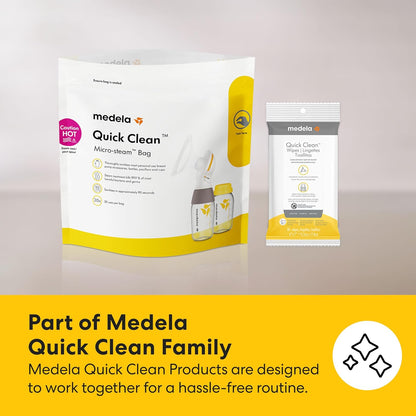 Medela Quick Clean Microwave Sterilizer Bags for Bottles and Breast Pump Parts, Reusable Up to 20 Times Per Bag, Food-Grade Material, Made Without BPA, Pack of 12