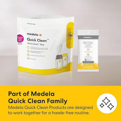 Medela Quick Clean Microwave Sterilizer Bags for Bottles and Breast Pump Parts, Reusable Up to 20 Times Per Bag, Food-Grade Material, Made Without BPA, Pack of 12