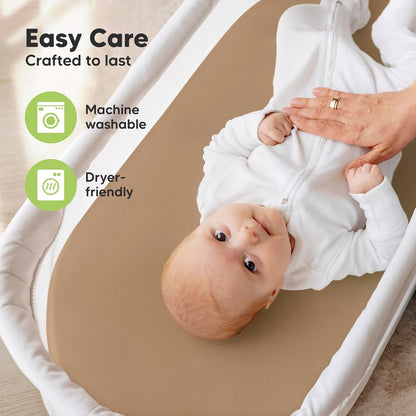 2-Pack Organic Bassinet Sheets for Girls, Boys - 100% Cotton Bassinet Mattress Sheets Compatible with Halo Bassinest Swivel Sleeper, Graco, Baby Delight, Chicco, Unisex Fitted Bassinet Sheets (Elly)