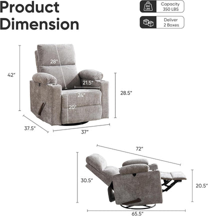 Rocking Chair Nursery with Adjustable Armrests, Electric Glider Recliner Nursing Chair for Breastfeeding, Power Swivel Recliner Chairs with Massage and Heat, Adjustable Headrest , FSC Certified, White