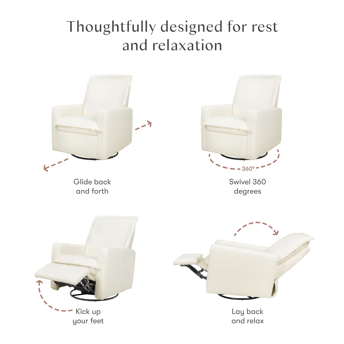 Babyletto Cali Pillowback Swivel Glider in Performance Plastic Cream Eco-Weave, Water Repellent & Stain Resistant, Greenguard Gold and CertiPUR-US Certified