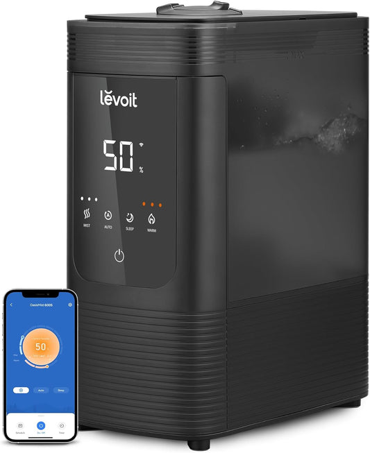 LEVOIT Evaporative Humidifiers for Bedroom Baby, Dual Air and Water Filters, Separate Sensor, Blue Light Free for Nursery Nightlight, Auto Dry, Smart Control & Alexa, Auto Mode, 3.8L Tank for 36H
