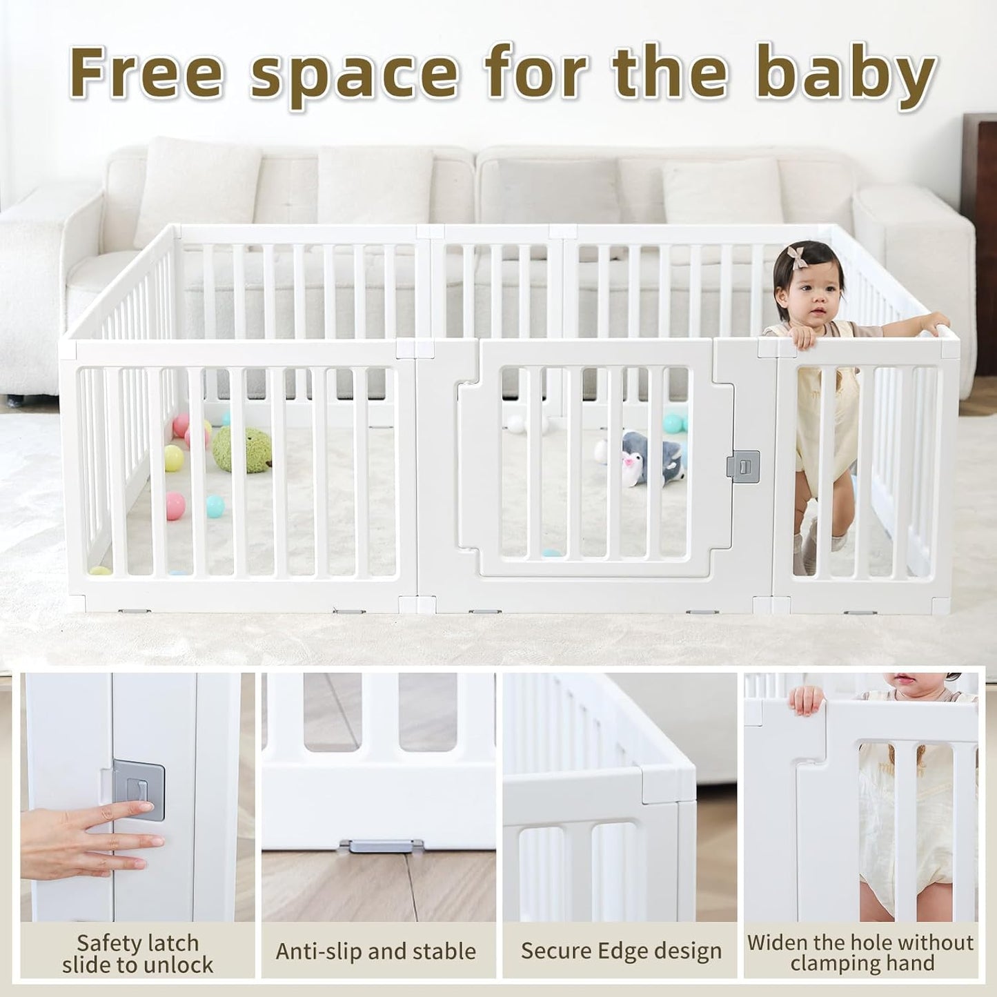 Baby Playpen Kids Activity Centre Safety Play Yard Home Indoor Outdoor New Pen (Multicolour) (White) (Macarons Classic Set 14 Panel)