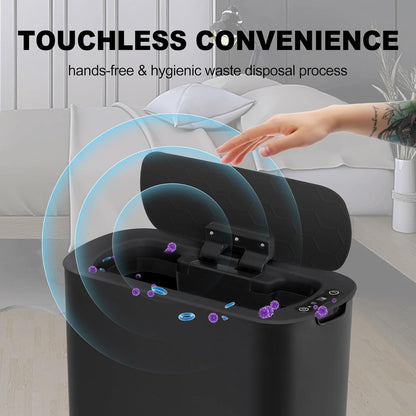 Cesun Motion Sensor Trash Can, 5 Gallon Automatic Bathroom Garbage Can with Lid, Touchless Smart Plastic Slim Wastebasket for Bathroom, Office, rv, Bedroom, Living Room, White