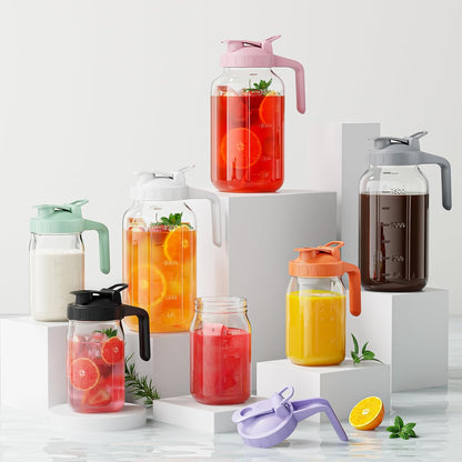 JunVpic Breast Milk Pitcher - 32 oz Glass Mason Jar with Dual Leak-Proof Design, Airtight Seal, Pour Spout & Handle, Storage Container for Breastmilk, Iced Tea & Ice Drinks（Gray）