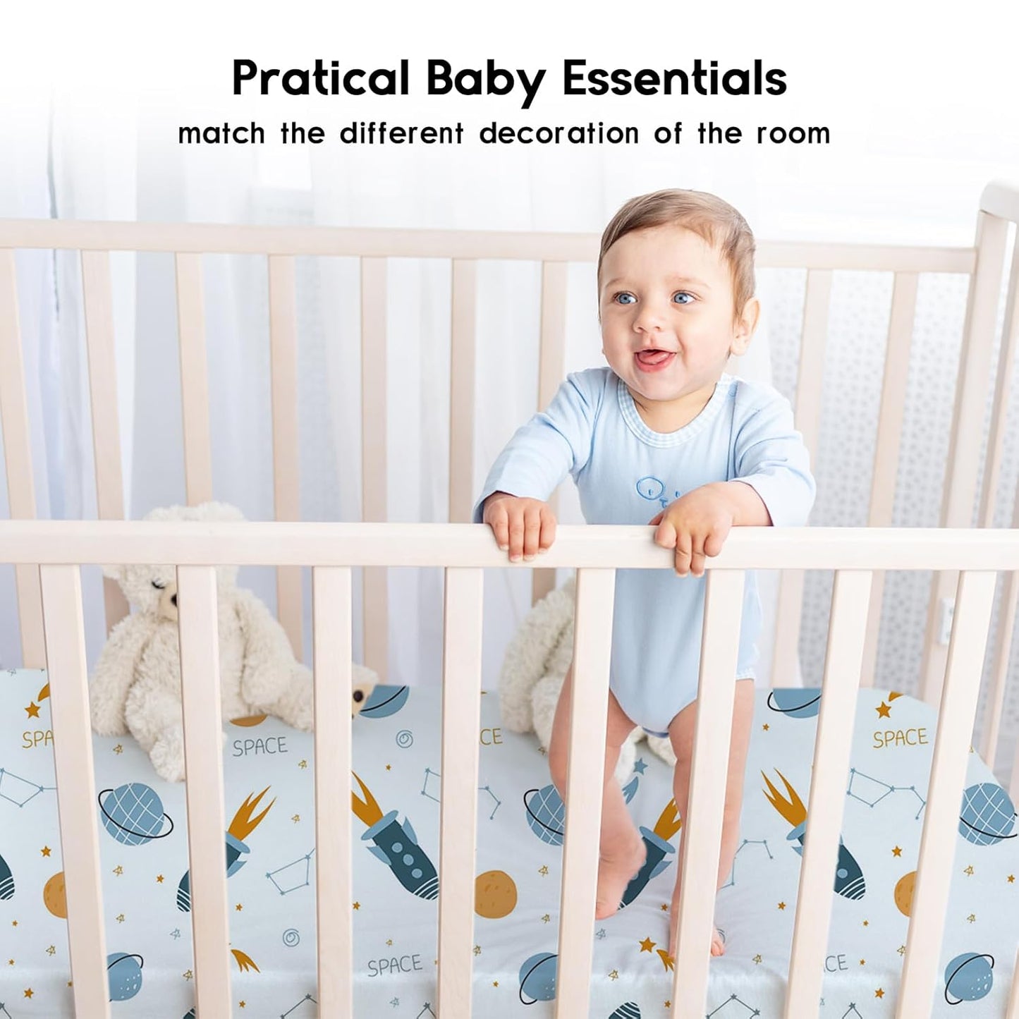 Yoofoss Pack and Play Sheets Fitted, Mini Crib Sheets 2-Pack for Pack N Play Mattress, Stretchy Playard Sheet, Soft and Breathable Green+Giraff
