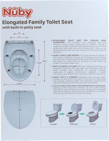 Nuby Family Toilet Seat - Built-in Potty Training Toilet Seat - Fits All Elongated Toilets - Secure and Wiggle-Free - Easy to Install and Remove