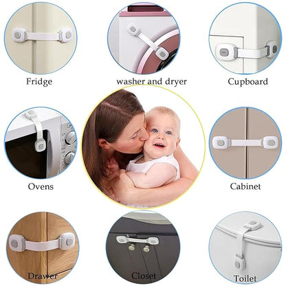 Fursafe&Q Baby Cabinet Locks, Child Safety Cabinet Proofing -Child Safety Strap Locks Adhesive Drawer Fridge Ovens Door Toilet Latches No Drill Multi-Purpose for Furniture Kitchen Lock (Grey, 6Pack)