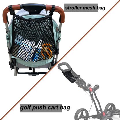2-in-1 Universal Stroller Organizer & Golf Cart Mesh Bag, Stretchy 300D Polyester Hanging Storage Bag with Adjustable Velcro, for Baby Diaper Toys Snacks Golf Accessories