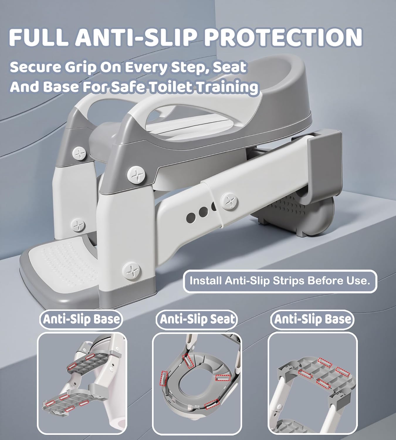 2-in-1 Toddler Potty Training Toilet Seat with Step Stool Ladder – Adjustable Height Potty Chair Urinal for Baby Boys Girls Age 1-3, Foldable Training Potty with Splash Guard & Anti-Slip Feet, Grey