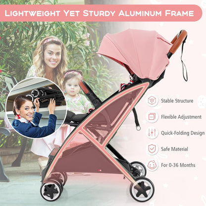 HONEY JOY Travel Stroller, One-Hand Quick Fold Lightweight Umbrella Stroller for Airplane, Wrist Wrap & Net, Multi-Position Recline, Overhead Friendly Compact Stroller for Newborn and Toddler(Gray)