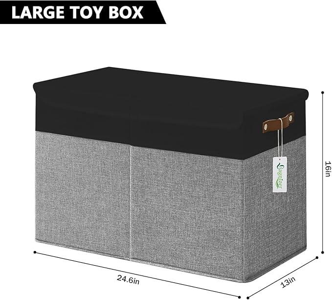Bagnizer Large Toy Storage Box with Lids, Collapsible Sturdy Baby Storage Organizer Chest Bin Basket for Kids, Boys, Girls, Playroom, Nursery, Bedroom, Closet 25"x13"x16" (Gray and Black)